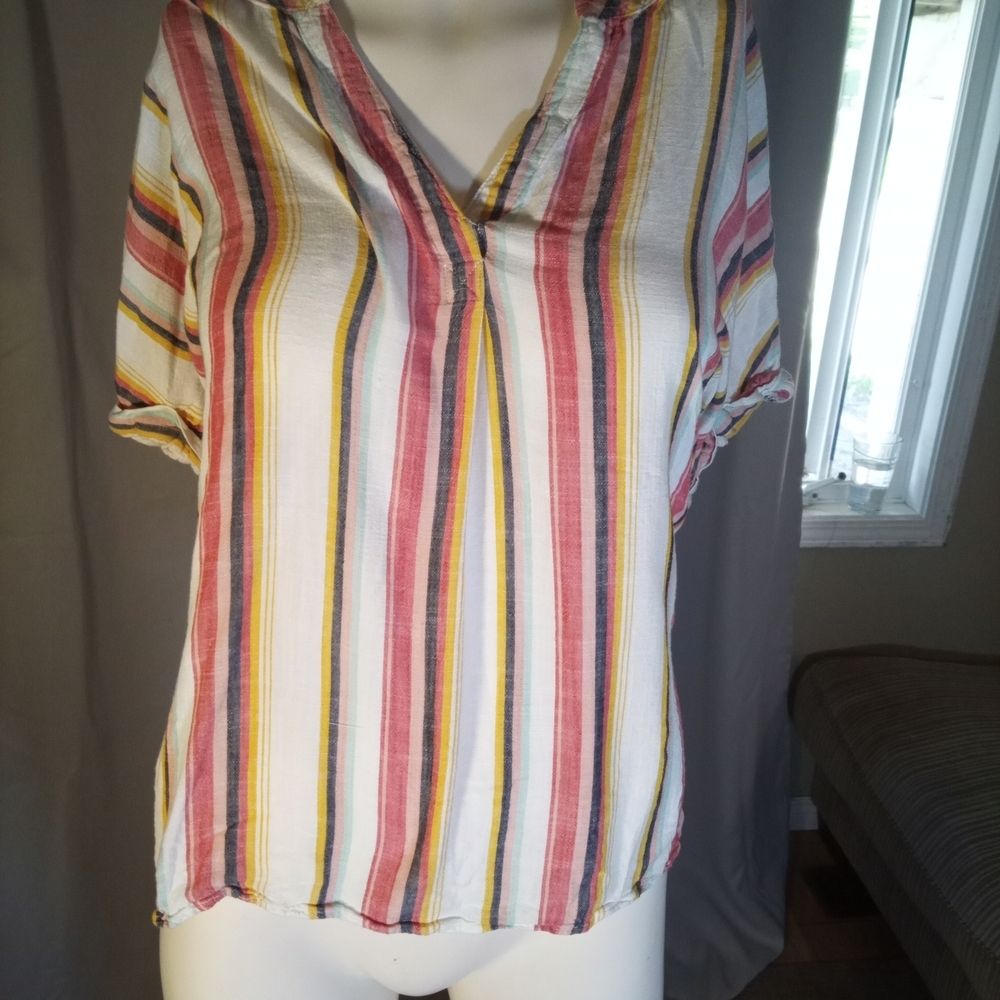 Papaya Red and Yellow Short Sleeve Blouse